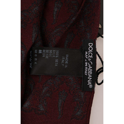 Dolce & Gabbana Bordeaux Silk Crown Chili Scarf Silk Scarves