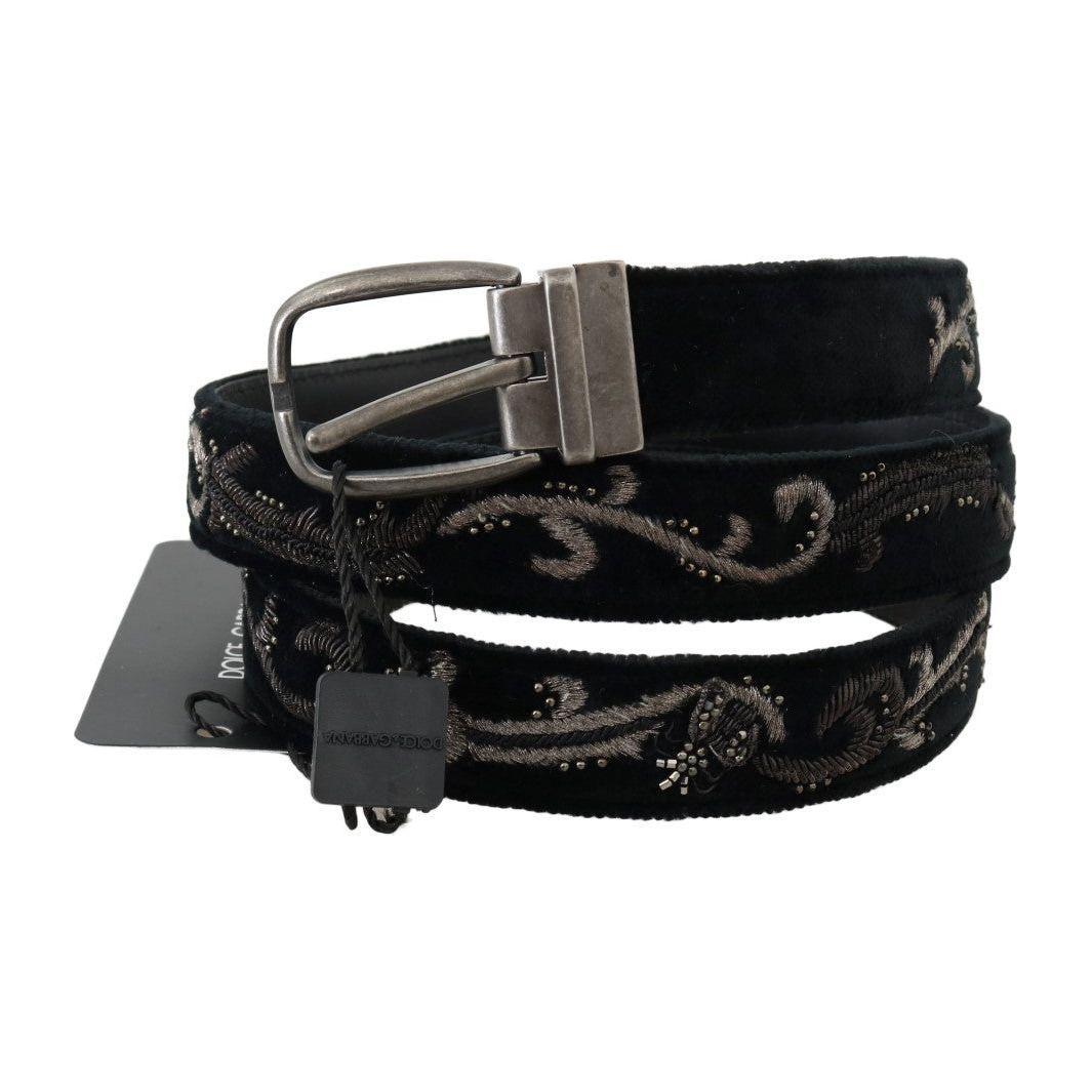 Dolce & Gabbana Black Cotton Royal Bee Embroidery Belt Belt