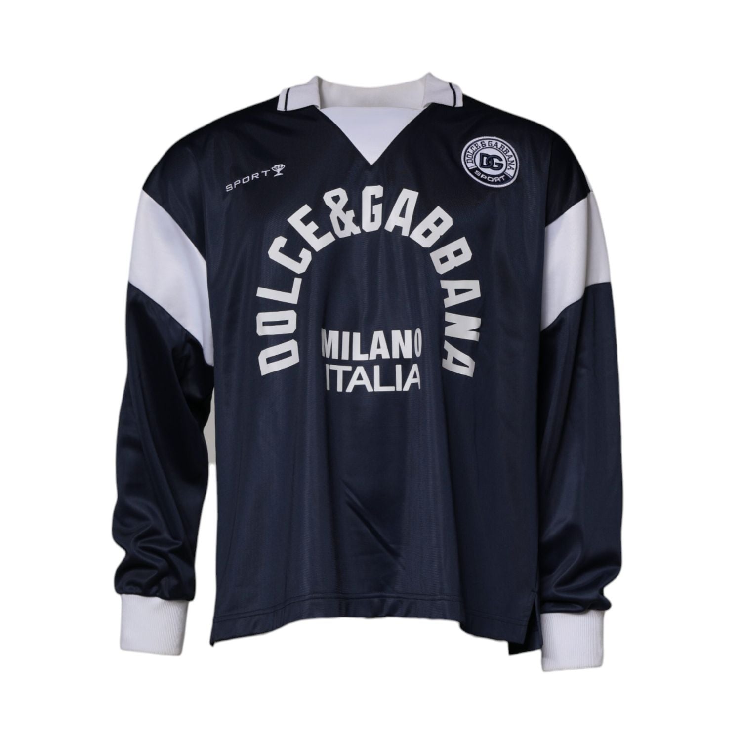Dolce & Gabbana Blue Logo Jersey Collared Pullover Sweater