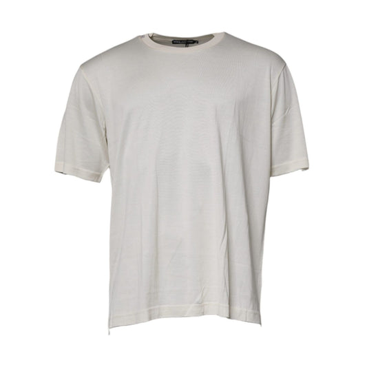 Dolce & Gabbana Off White Silk CrewNeck Short Sleeve T-shirt