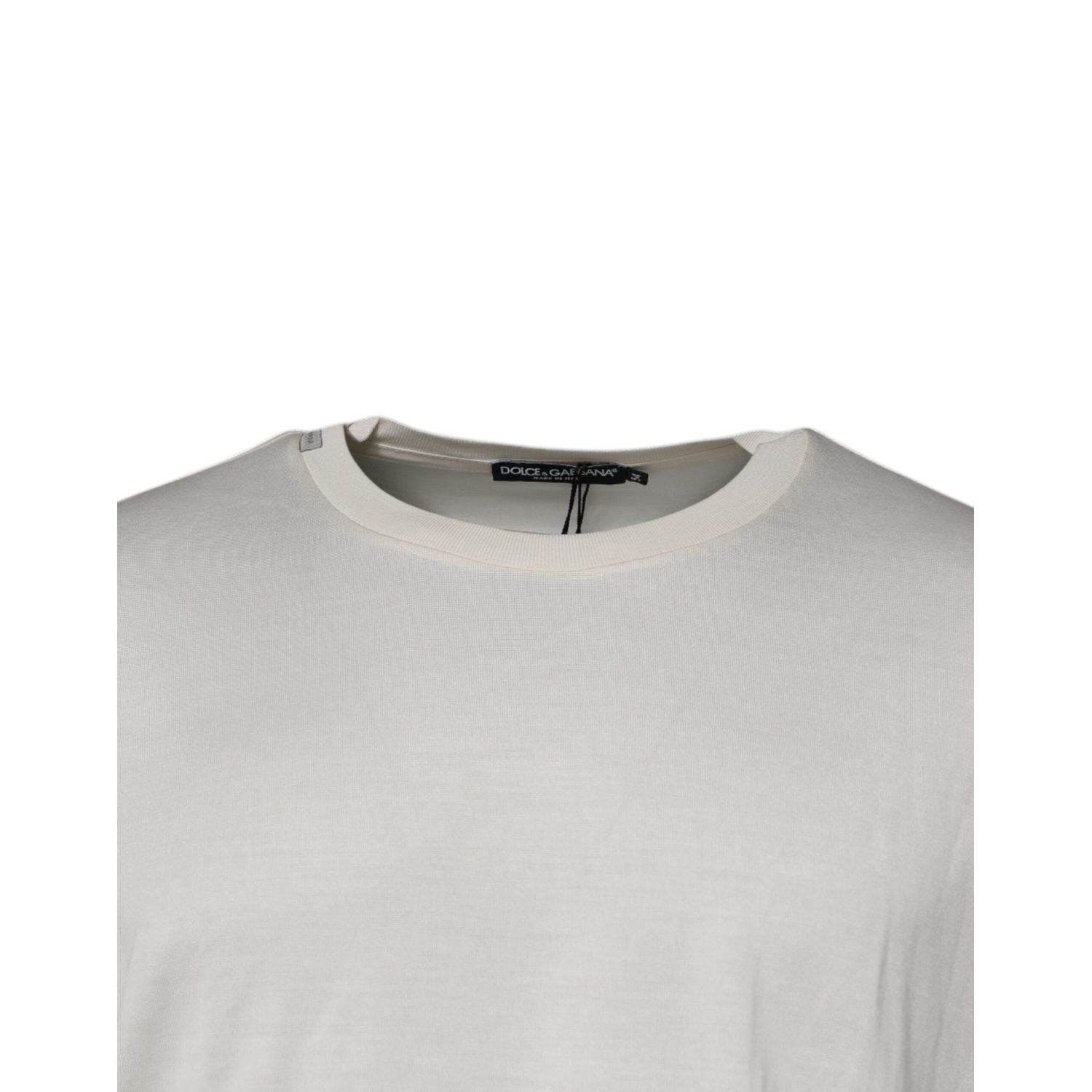 Dolce & Gabbana Off White Silk CrewNeck Short Sleeve T-shirt