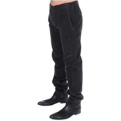 GF Ferre Black Corduroy Cotton Straight Fit Pants Jeans & Pants