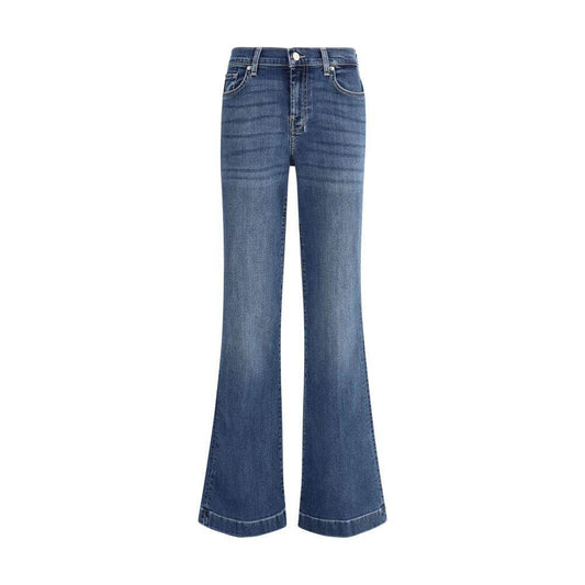 7FOR Flare Jeans, sleek cotton with classic five-pocket style, belt loops, and front closure, featuring a retro silhouette by 7 For All Mankind.