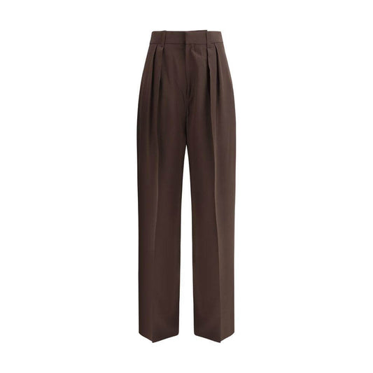 High-waisted Petar Petrov silk pants with wide-leg design, hidden zipper, hook closure, and side welt pockets for elegant versatility.