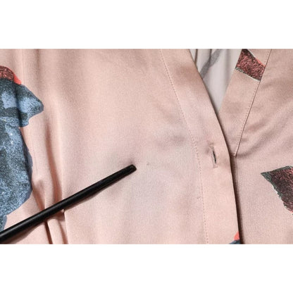 L'Autre Chose Pink Satin Floral Long Sleeves A-line Midi Dress