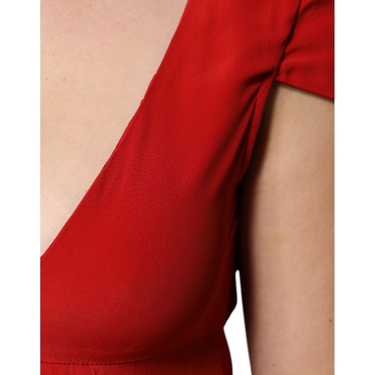 Dondup Red Acetate Short Sleeves Plunging Neckline Maxi Dress