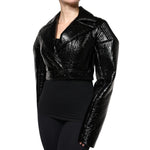 Dolce & Gabbana Black Leather Cropped Long Sleeve Coat Jacket