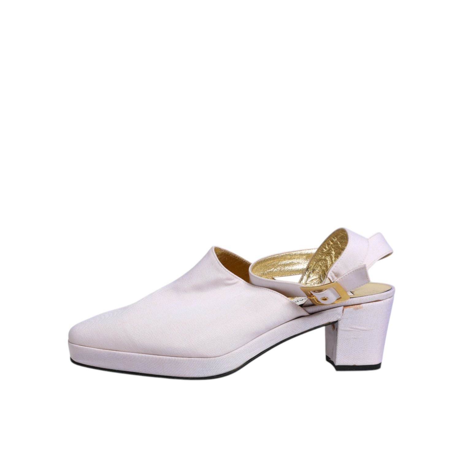 Dolce & Gabbana Off White Block Heel Slingback Sandals Shoes