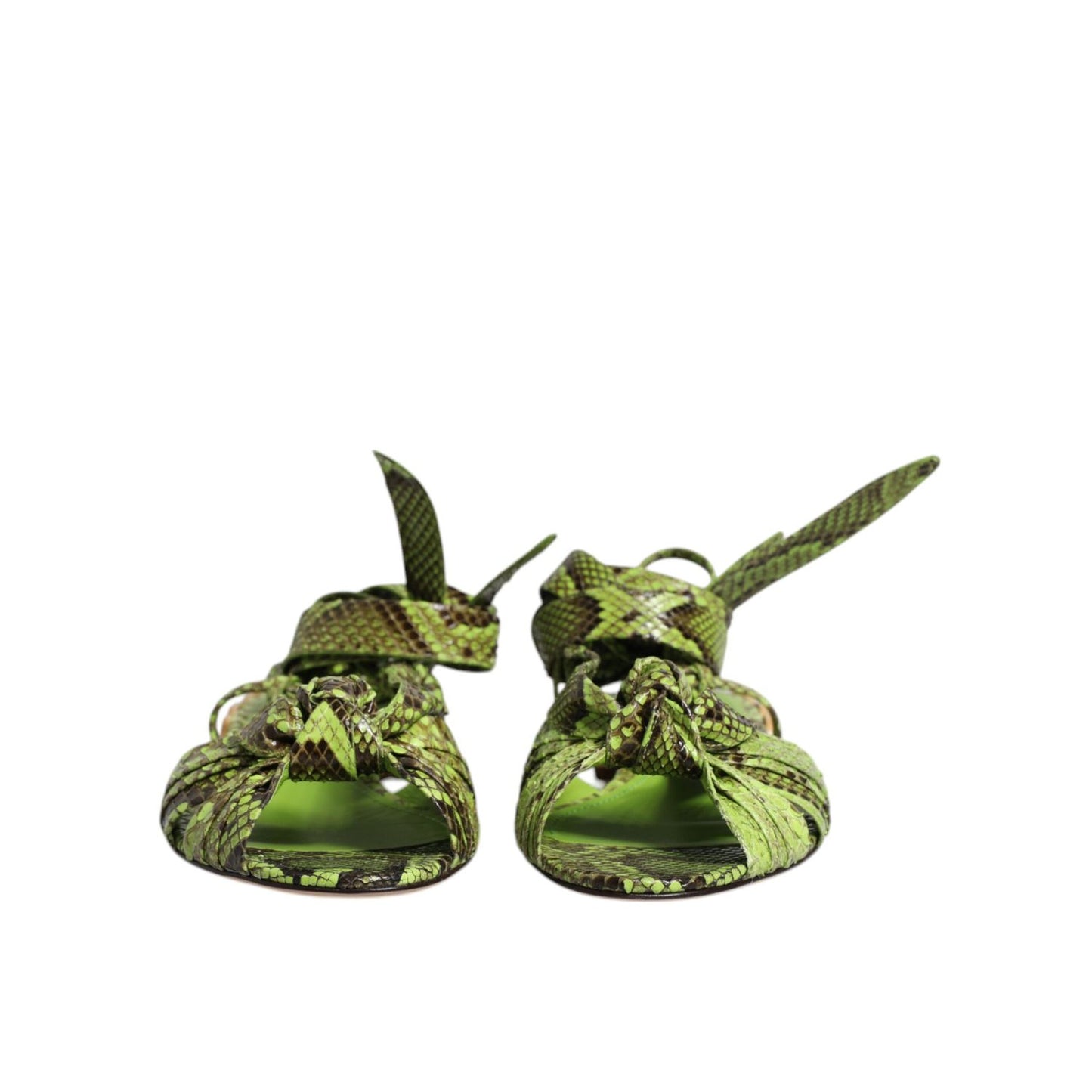 Dolce & Gabbana Green Animal Print Ankle Wrap Sandals Shoes