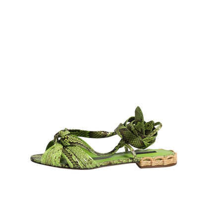 Dolce & Gabbana Green Animal Print Ankle Wrap Sandals Shoes