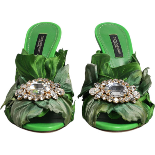 Dolce & Gabbana Green Crystal Slides KEIRA Sandal Shoes LA12264-37.5