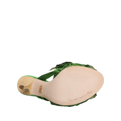 Dolce & Gabbana Green Crystal Slides KEIRA Sandal Shoes