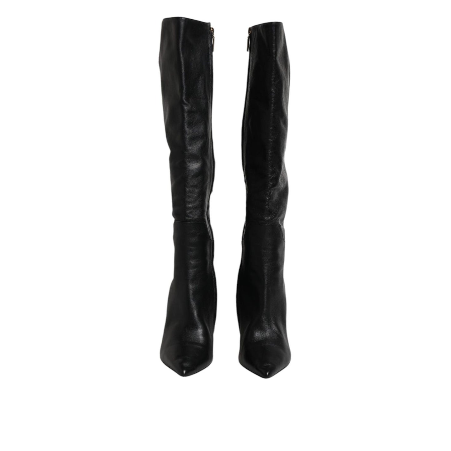Dolce & Gabbana Black Leather Heels Knee High Boots Shoes