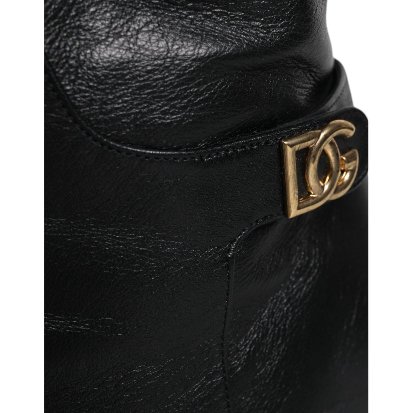 Dolce & Gabbana Black Leather Heels Knee High Boots Shoes