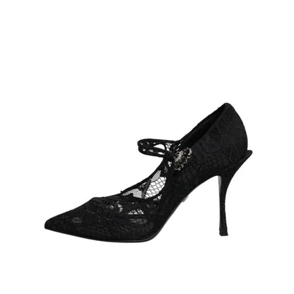 Dolce & Gabbana Black Lace Crystals Mary Jane Pumps Shoes