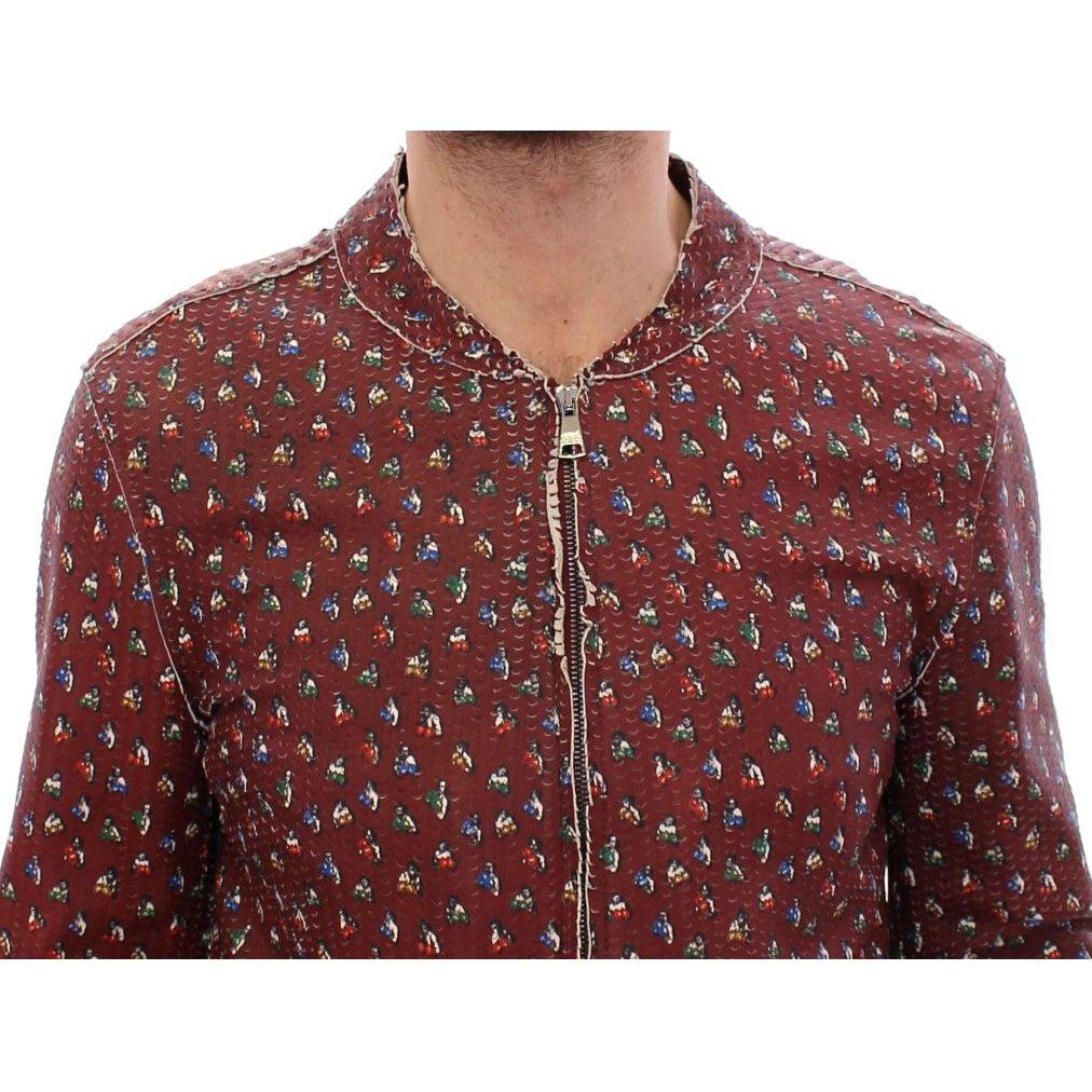 Dolce & Gabbana Bordeaux Leather Boxer Print Jacket Coat