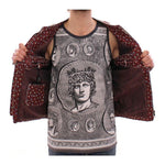 Dolce & Gabbana Bordeaux Leather Boxer Print Jacket Coat Coats & Jackets