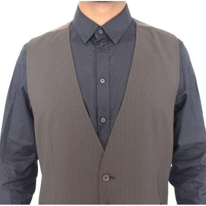 Dolce & Gabbana Brown Striped Stretch Dress Vest