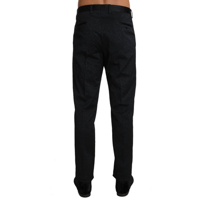 Dolce & Gabbana Black Cotton Brocade Formal Trousers Pants