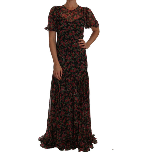 Dolce & Gabbana Black Floral Roses A-Line Shift Gown