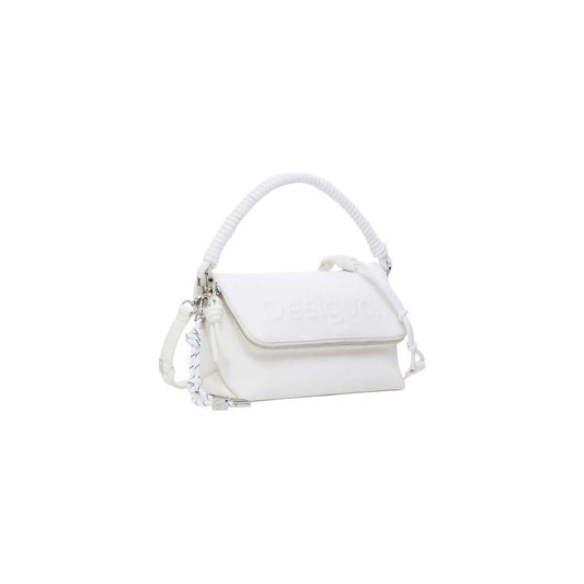 Desigual white polyethylene handbag, medium women's spring/summer collection, 100% polyurethane, stylish and modern design.