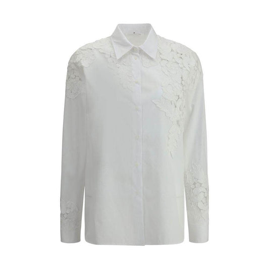 Ermanno Scervino embroidered shirt with floral details and classic collar, white, front view.