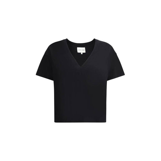 Loulou De Saison Telanto T-shirt, black minimalist cotton design with stitched logo, ribbed crew neck for comfort and style.