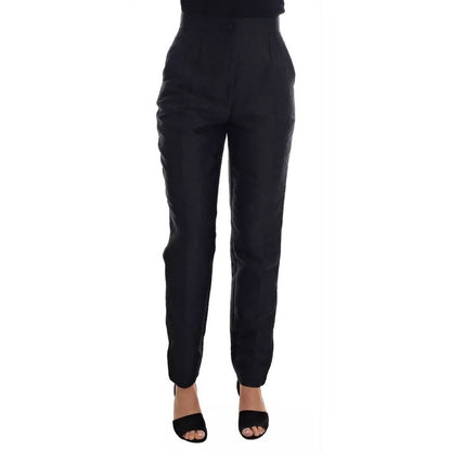 Dolce & Gabbana Black Floral Brocade High Waist Pants