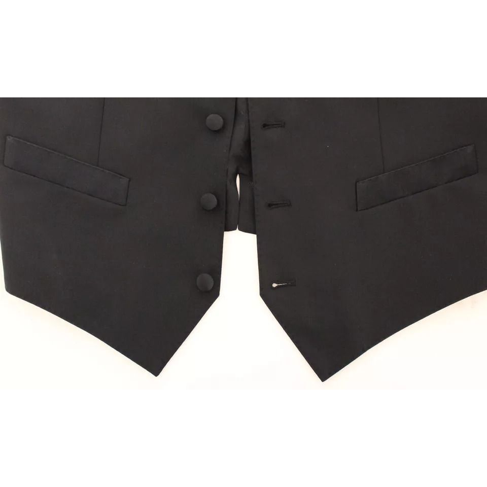 Dolce & Gabbana Black Wool Silk Dress Gilet Jacket Vest