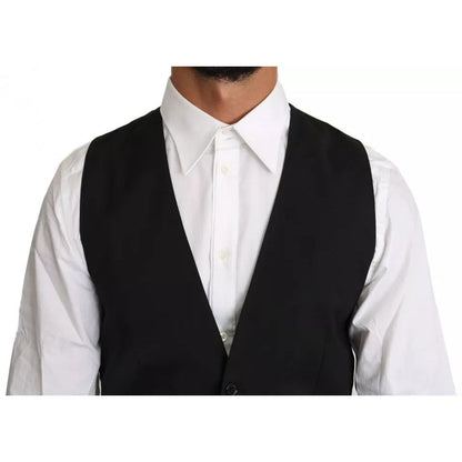 Dolce & Gabbana Black Wool Logo Waistcoat Vest