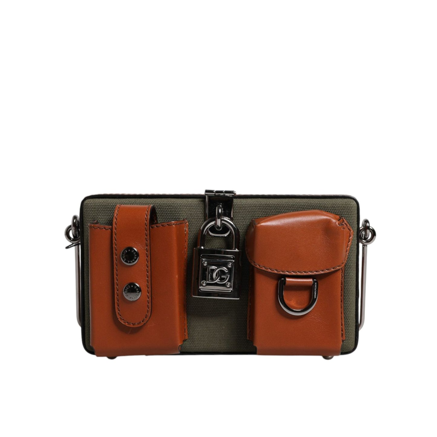 Dolce & Gabbana Green Brown Leather Clutch Purse Bag