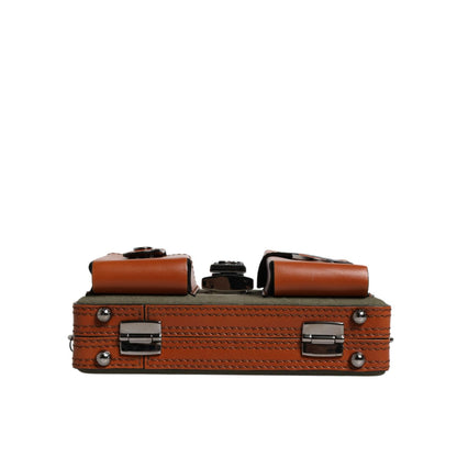 Dolce & Gabbana Green Brown Leather Clutch Purse Bag