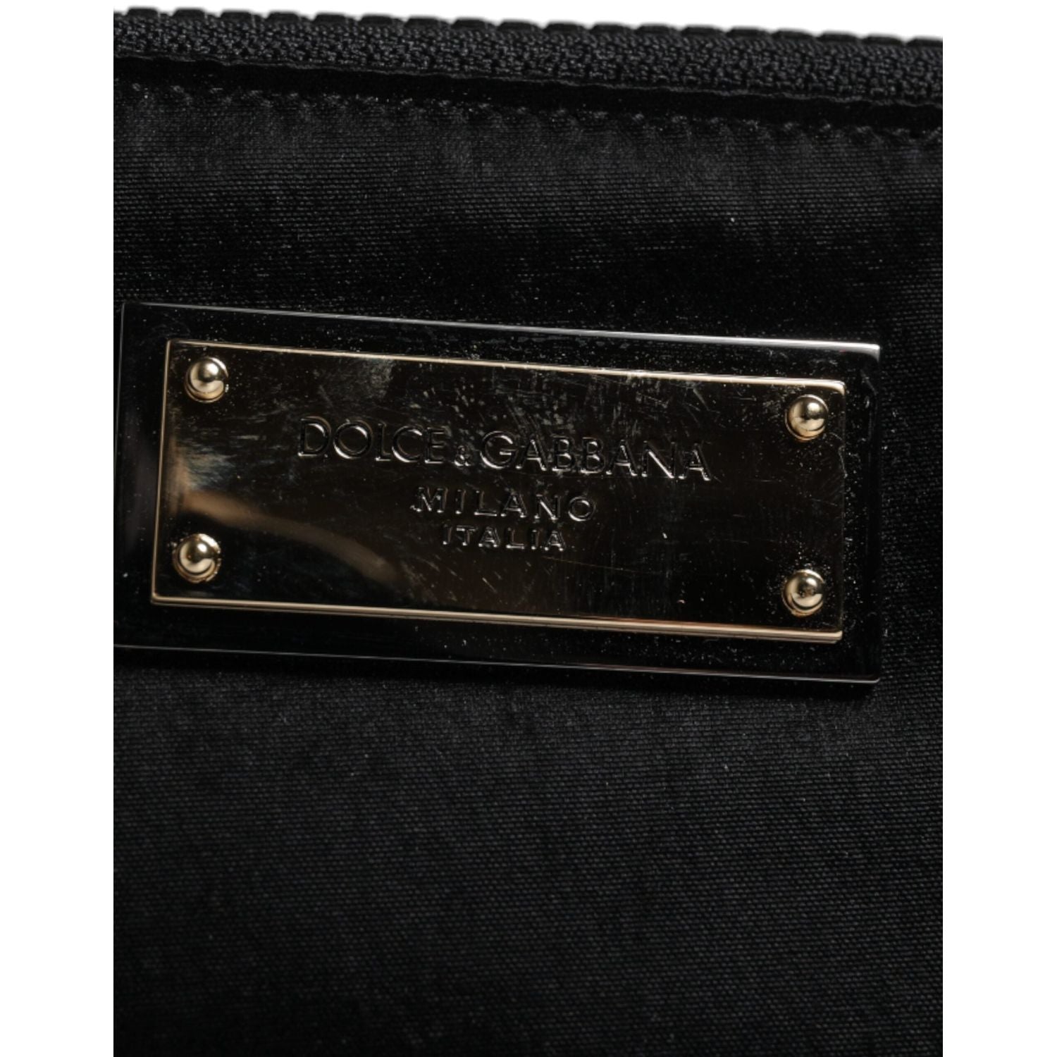 Dolce & Gabbana Black Nylon Logo Plaque Keyring Pouch Clutch Bag