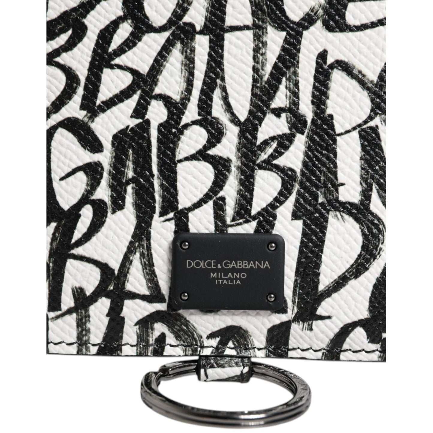 Dolce & Gabbana White Leather Lanyard Logo Print Card Holder Wallet