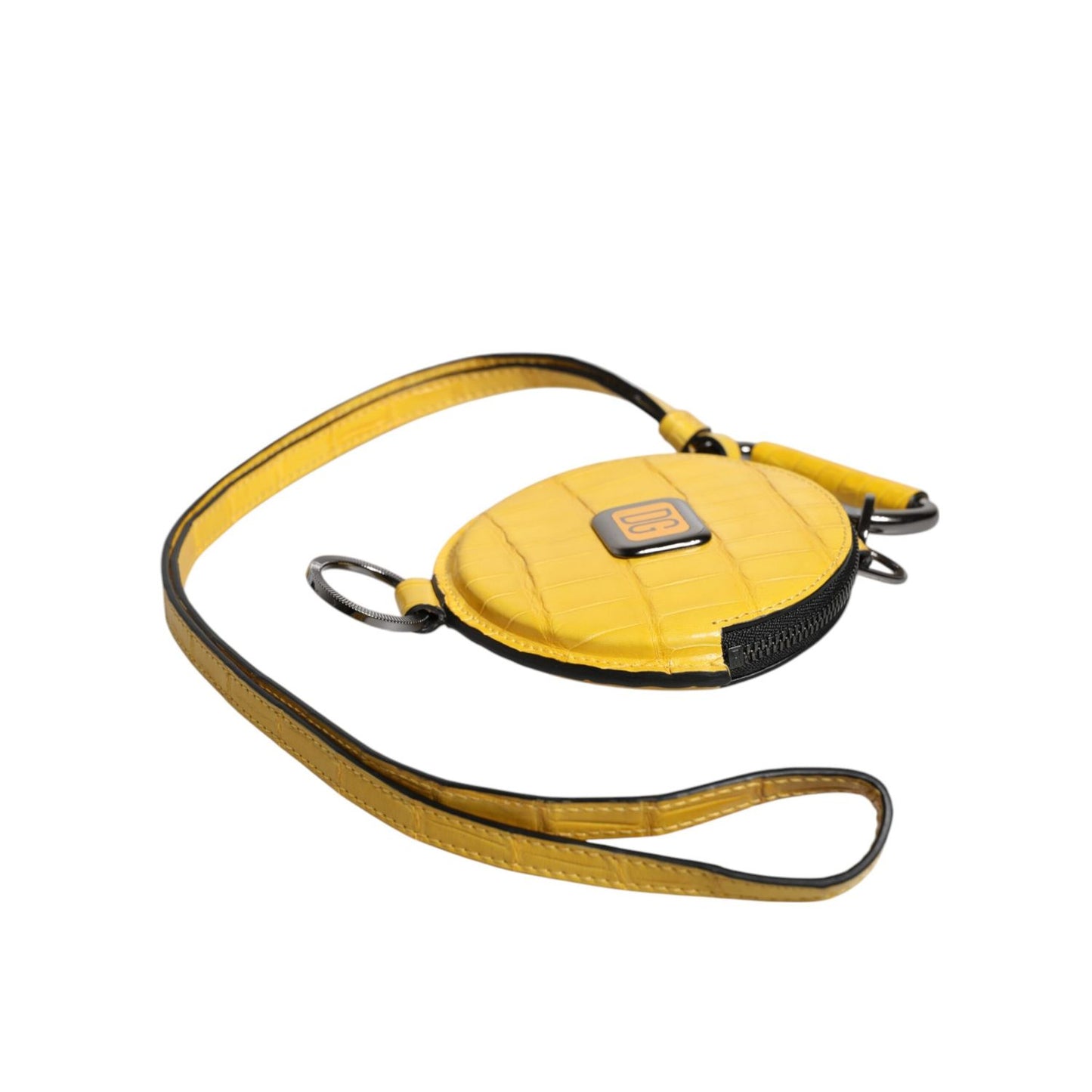 Dolce & Gabbana Yellow Round Leather DG Logo Coin Purse Lanyard Wallet