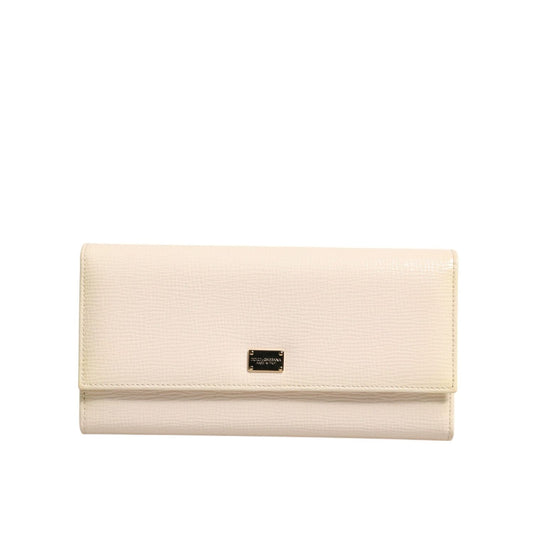 Dolce & Gabbana Beige Leather Trifold Logo Plaque Card Holder Wallet
