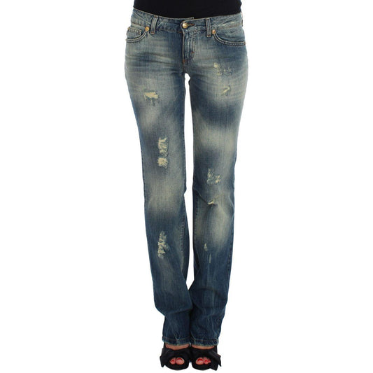 Cavalli Blue Cotton Low Waist Jeans Jeans & Pants
