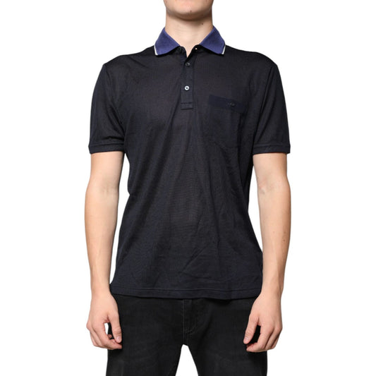 Dolce & Gabbana Blue Silk Collared Short Sleeves Polo T-shirt