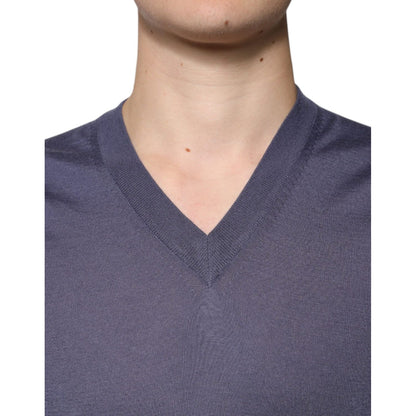 Dolce & Gabbana Gray Cashmere V-neck Men Pullover Sweater