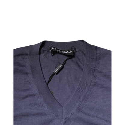 Dolce & Gabbana Gray Cashmere V-neck Men Pullover Sweater