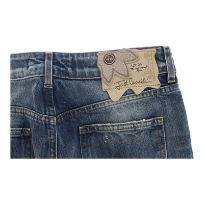 Cavalli Blue Wash Torn Cotton Straight Fit Jeans