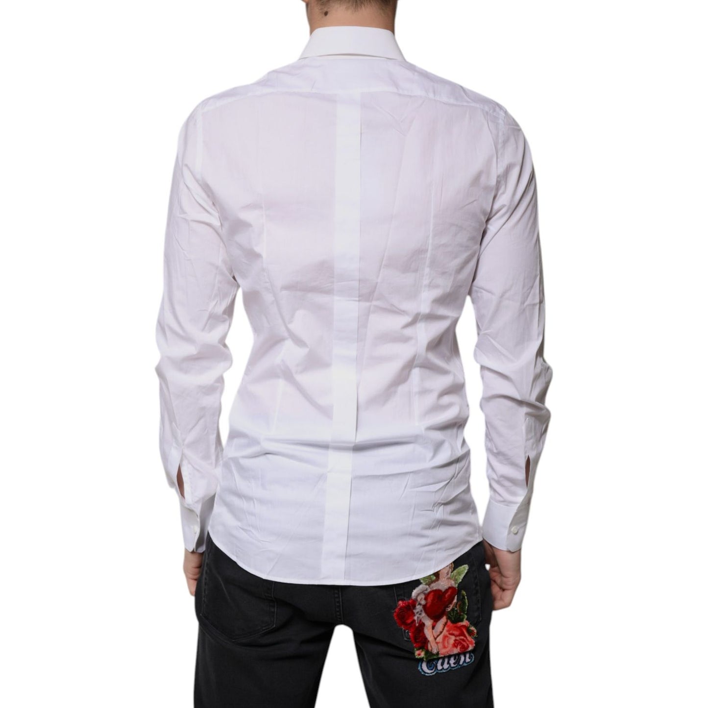 Dolce & Gabbana White Cotton Long Sleeves GOLD Dress Shirt