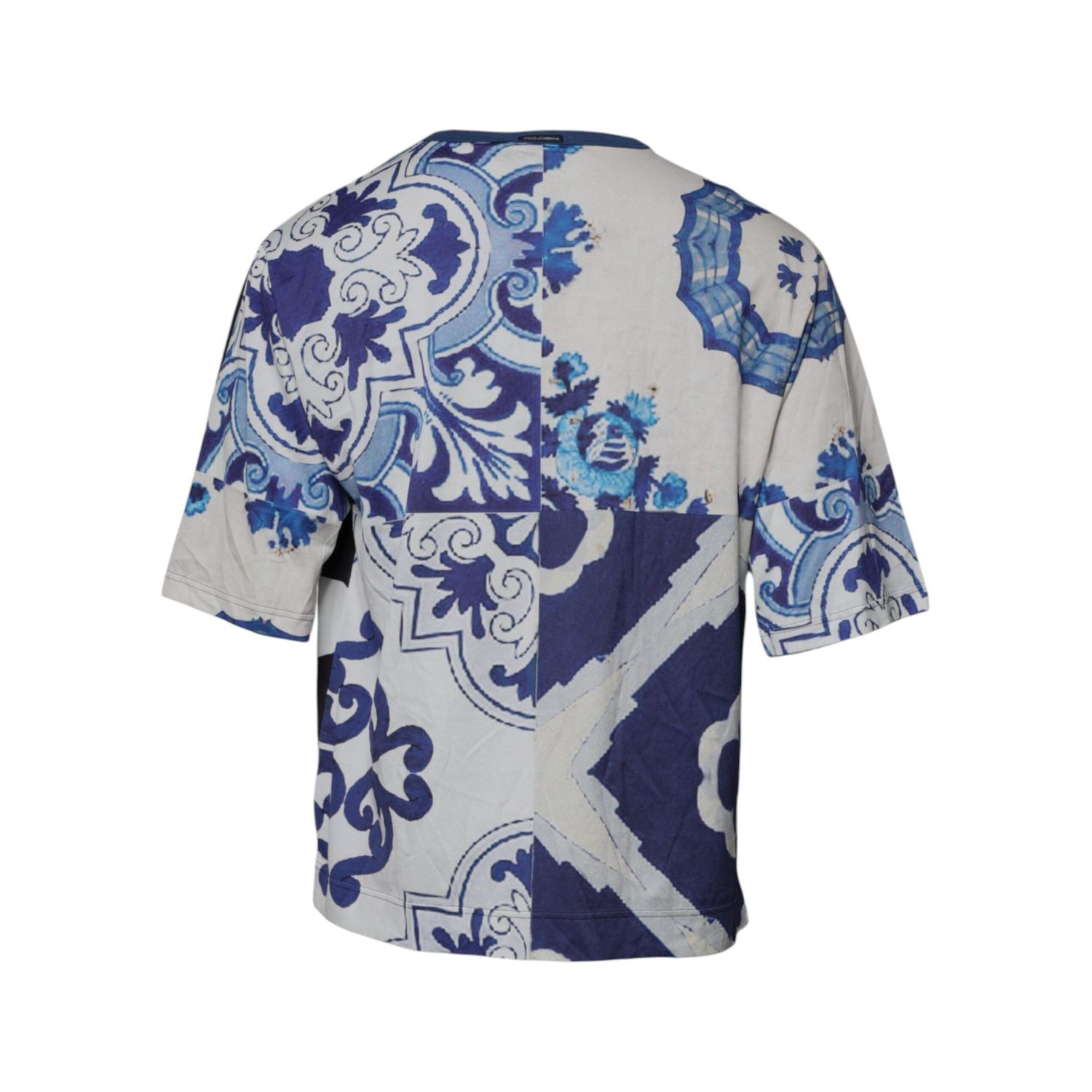 Dolce & Gabbana Black White Printed Cotton Crew Neck T-shirt