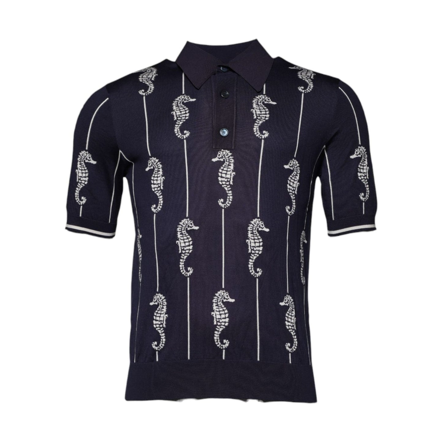 Dolce & Gabbana Dark Blue Sea Horse Collared Polo T-shirt