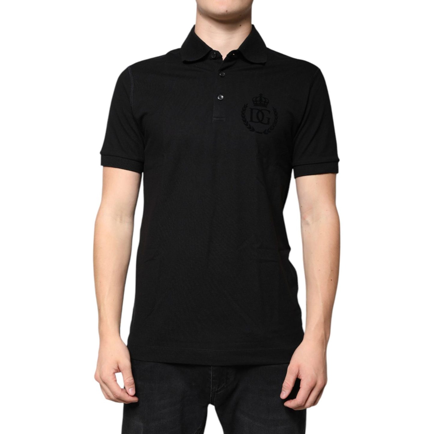 Dolce & Gabbana Black DG Collared Short Sleeves Polo T-shirt