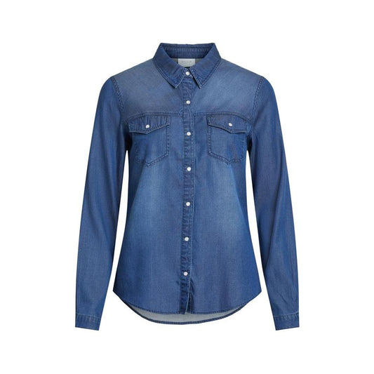 Vila Clothes Blue Cotton Shirt