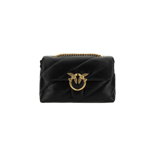Pinko Love Classic Shoulder Bag with gold-plated Love Birds logo, quilted calfskin, and sliding chain strap.