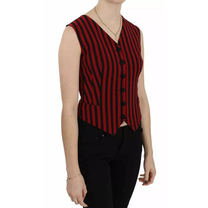 Dolce & Gabbana Red Black Stripe Vest Waistcoat Blouse Top