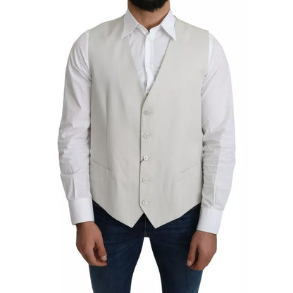 Dolce & Gabbana Off-White Cotton Silk Formal Coat Vest