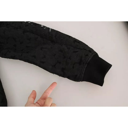 Dolce & Gabbana Black Logo Patch Brocade Bomber Full Zip Jacket